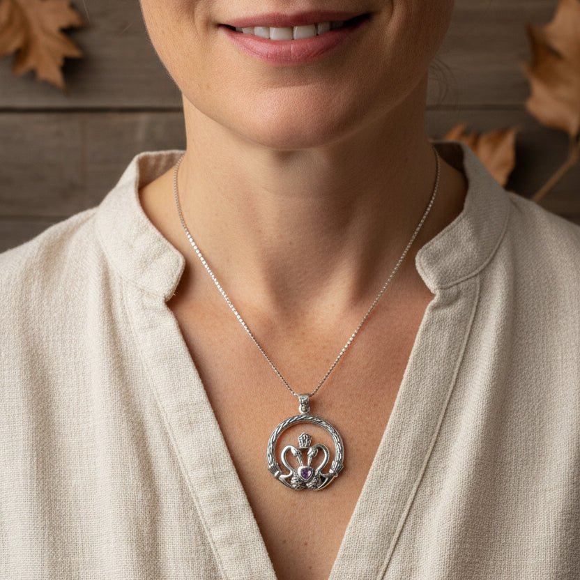 Celtic Swan Claddagh Necklace in Sterling Silver Pendant La Vie Bien Celtic Swan Claddagh Necklace in Sterling Silver