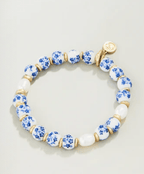 Ceramic Bead Stretch Bracelet – Blue Flowers La Vie Bien Ceramic Bead Stretch Bracelet – Blue Flowers