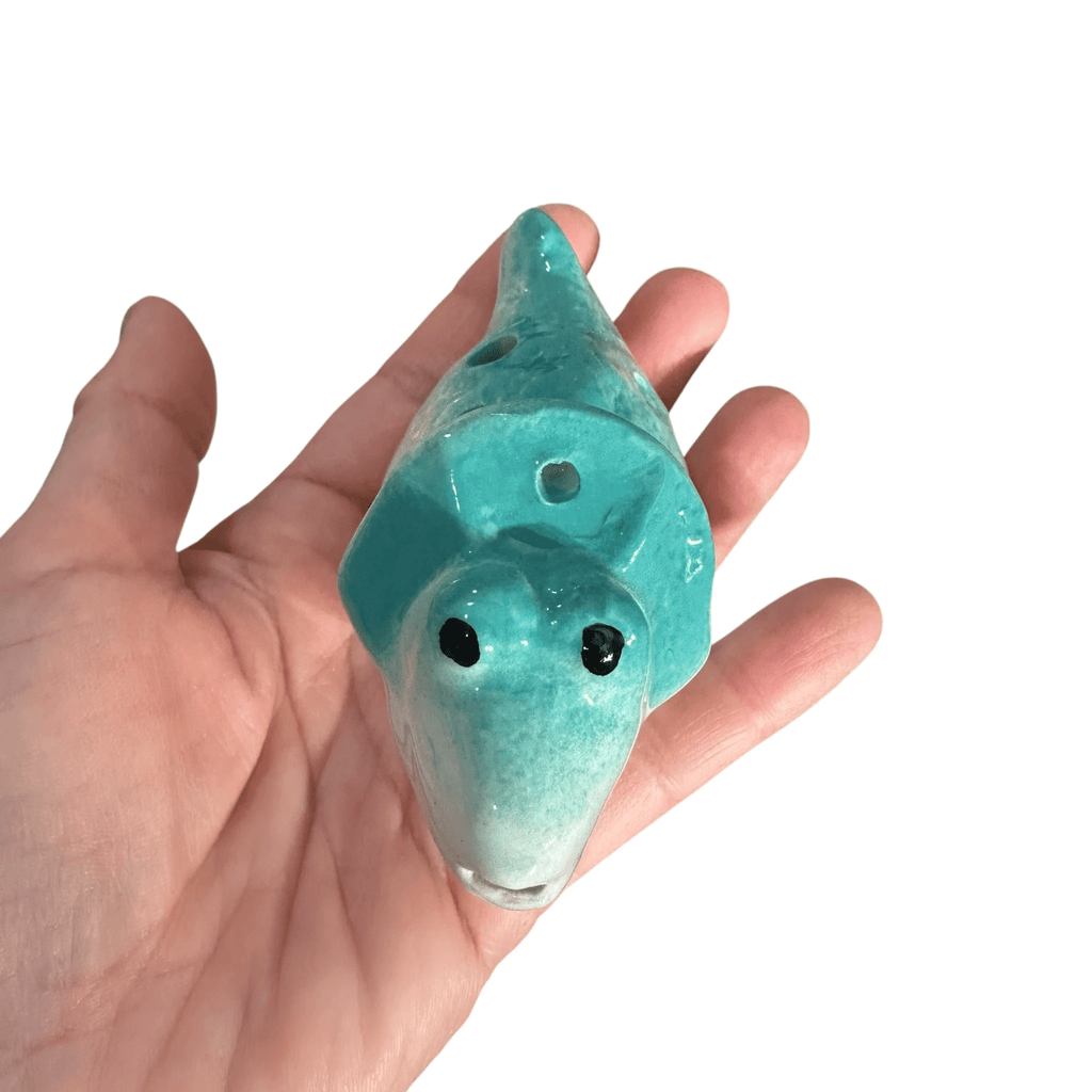 Ceramic Dinosaur Ocarina Teal by Music Frog Co