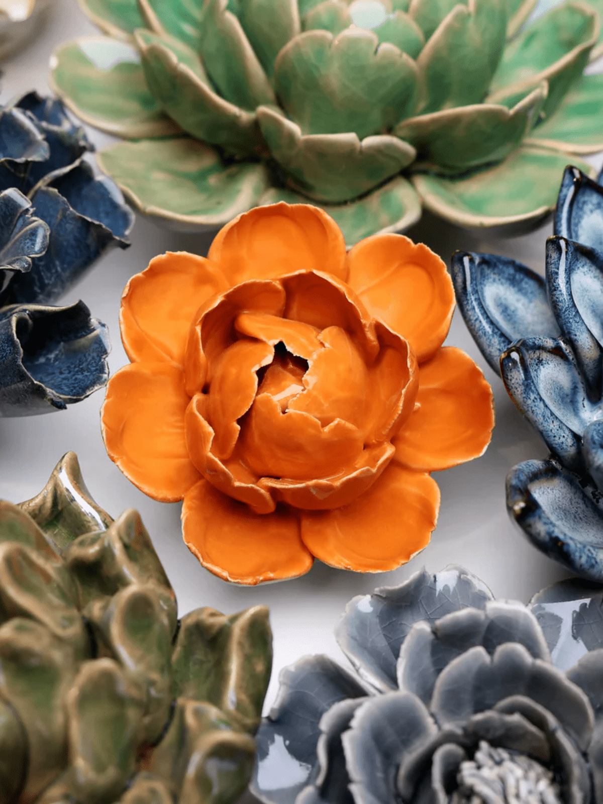 Ceramic Small Orange Peony Flower figurine La Vie Bien Ceramic Small Orange Peony Flower