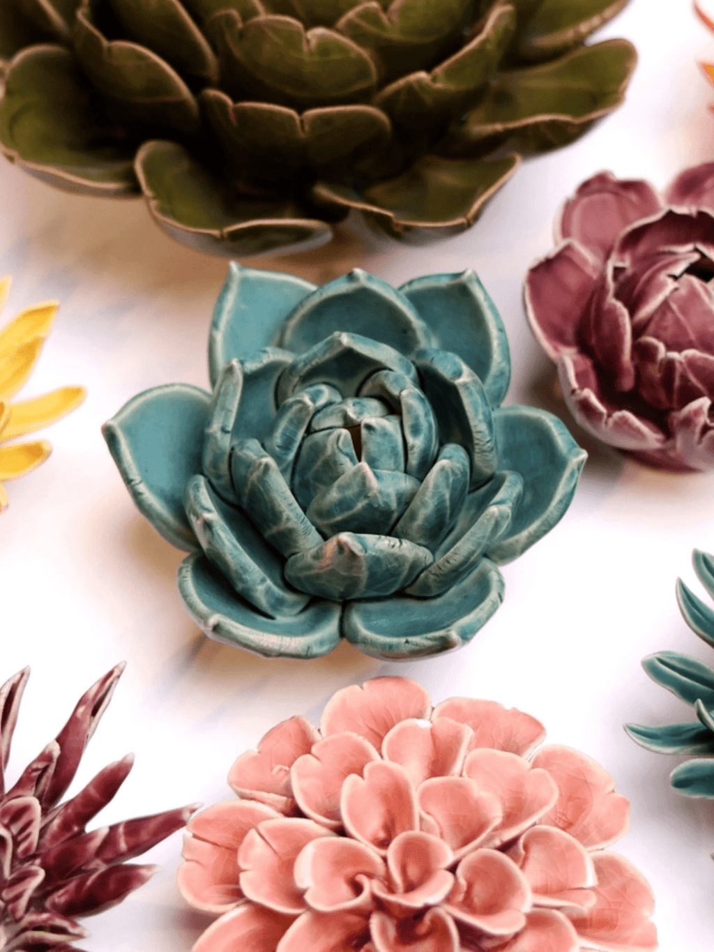Ceramic Small Teal Succulent - Echeveria by Ash & Rose