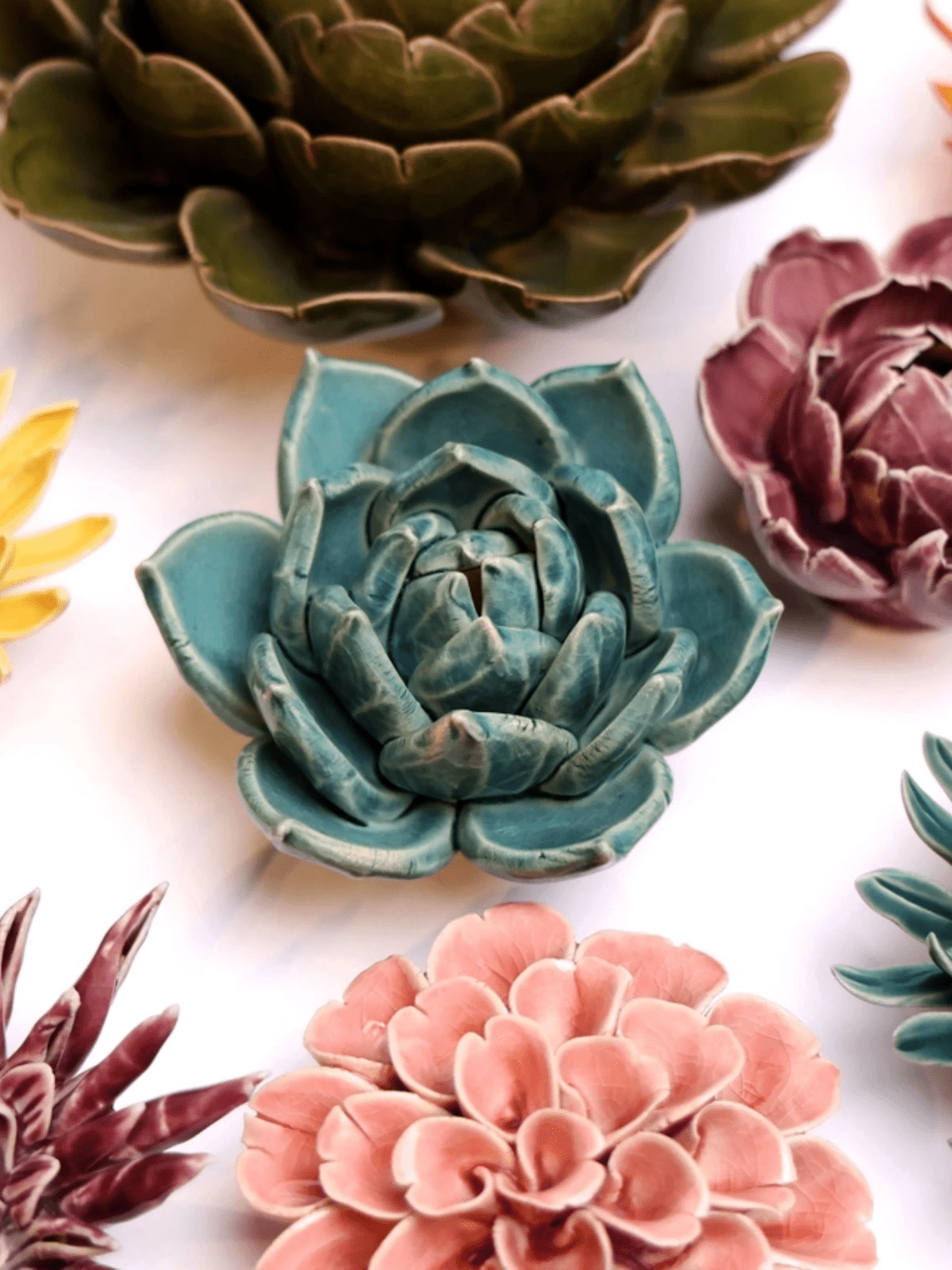 Ceramic Small Teal Succulent - Echeveria by Ash & Rose
