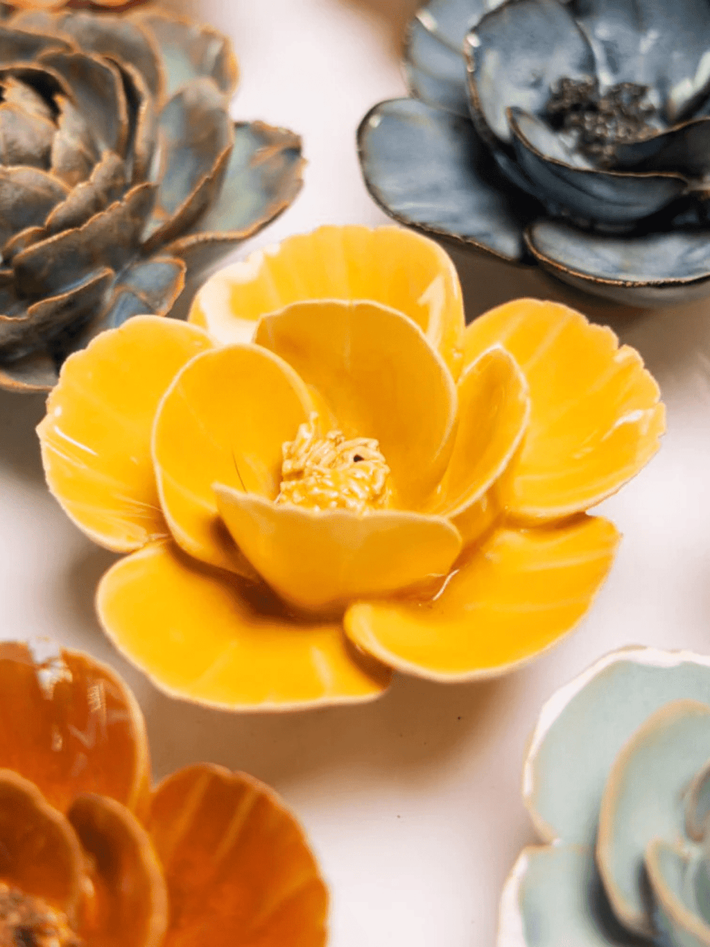 Ceramic Small Yellow Poppy Flower figurine La Vie Bien Ceramic Small Yellow Poppy Flower
