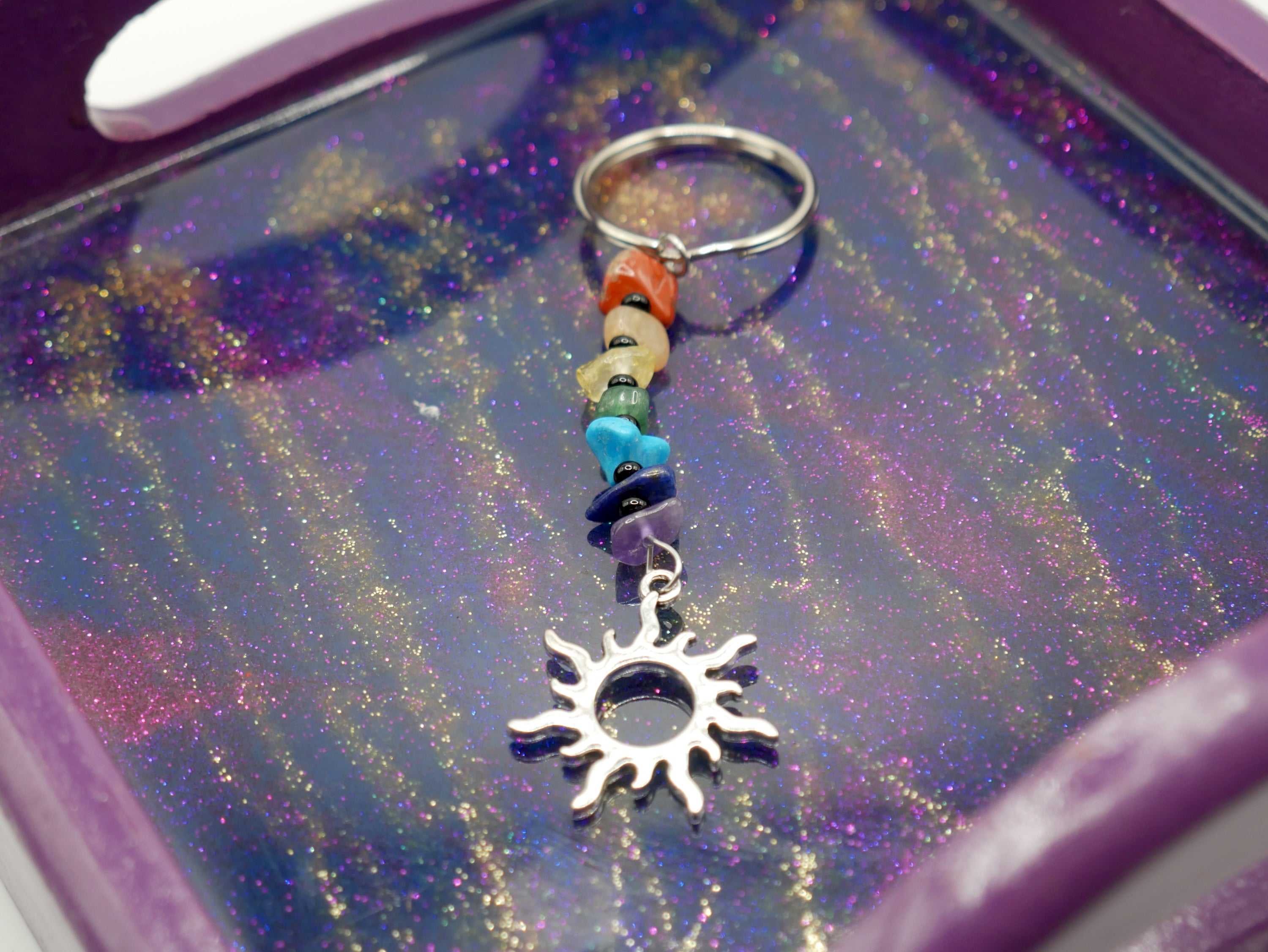 Chakra Rainbow Gemstone Keychain and Bag Charm
