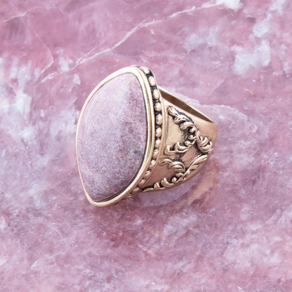 Champion Pink Rhodonite Golden Cocktail Ring by Barse Jewelry