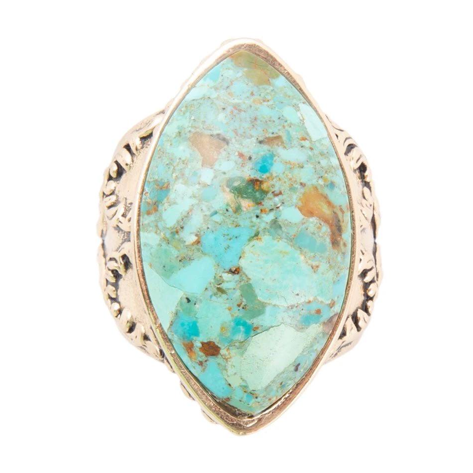 Champion Blue Turquoise Golden Cocktail Ring by Barse Jewelry
