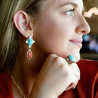 Champs Blue Turquoise and Coral Golden Statement Ring by Barse Jewelry