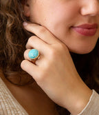 Champs Blue Turquoise and Coral Golden Statement Ring by Barse Jewelry