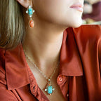 Champs Blue Turquoise and Orange Coral Golden Pendant Necklace by Barse Jewelry