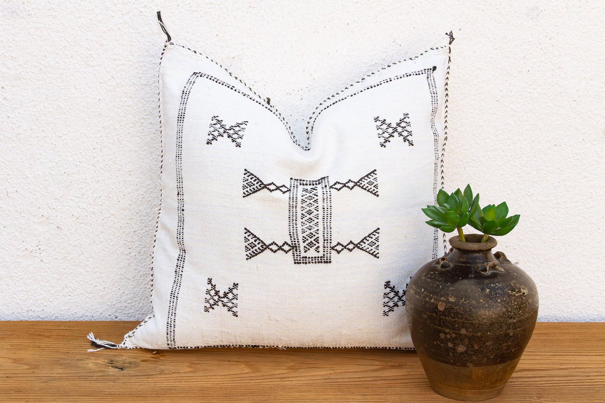 Charcoal Bowtie Cactus Silk Moroccan Pillow Throw Pillow La Vie Bien Charcoal Bowtie Cactus Silk Moroccan Pillow