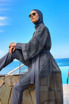 Charcoal Full Length Modest Mesh Kimono – Marina P2501-5 Pareo La Vie Bien Charcoal Full Length Modest Mesh Kimono – Marina P2501-5