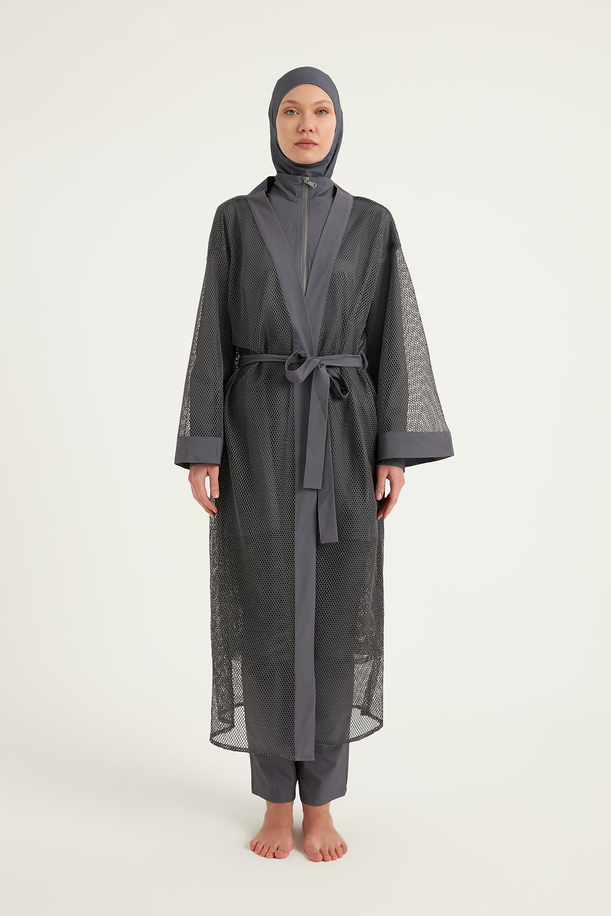 Charcoal Full Length Modest Mesh Kimono – Marina P2501-5 Pareo La Vie Bien Charcoal Full Length Modest Mesh Kimono – Marina P2501-5