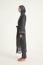 Charcoal Full Length Modest Mesh Kimono – Marina P2501-5 Pareo La Vie Bien Charcoal Full Length Modest Mesh Kimono – Marina P2501-5