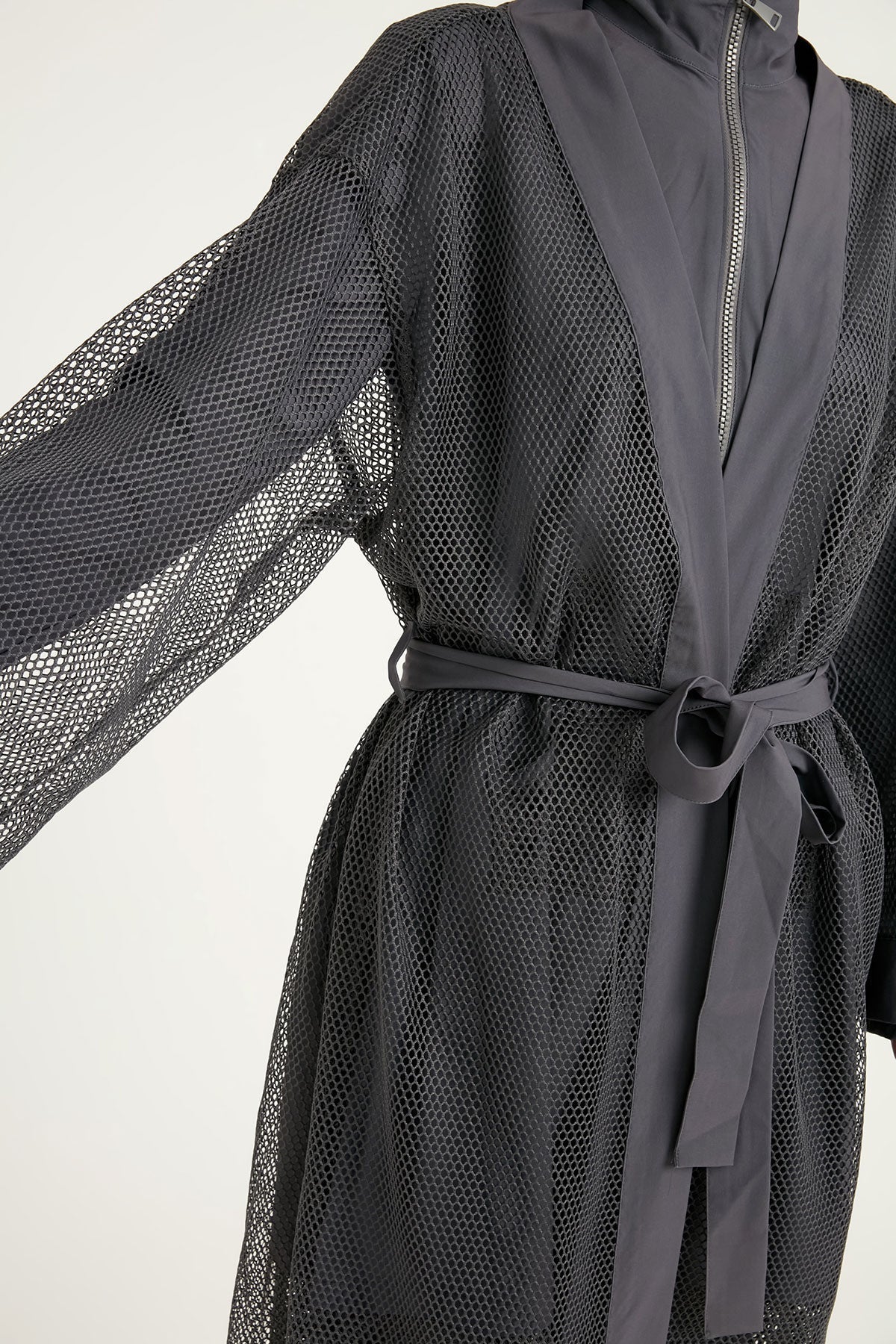 Charcoal Full Length Modest Mesh Kimono – Marina P2501-5 Pareo La Vie Bien Charcoal Full Length Modest Mesh Kimono – Marina P2501-5