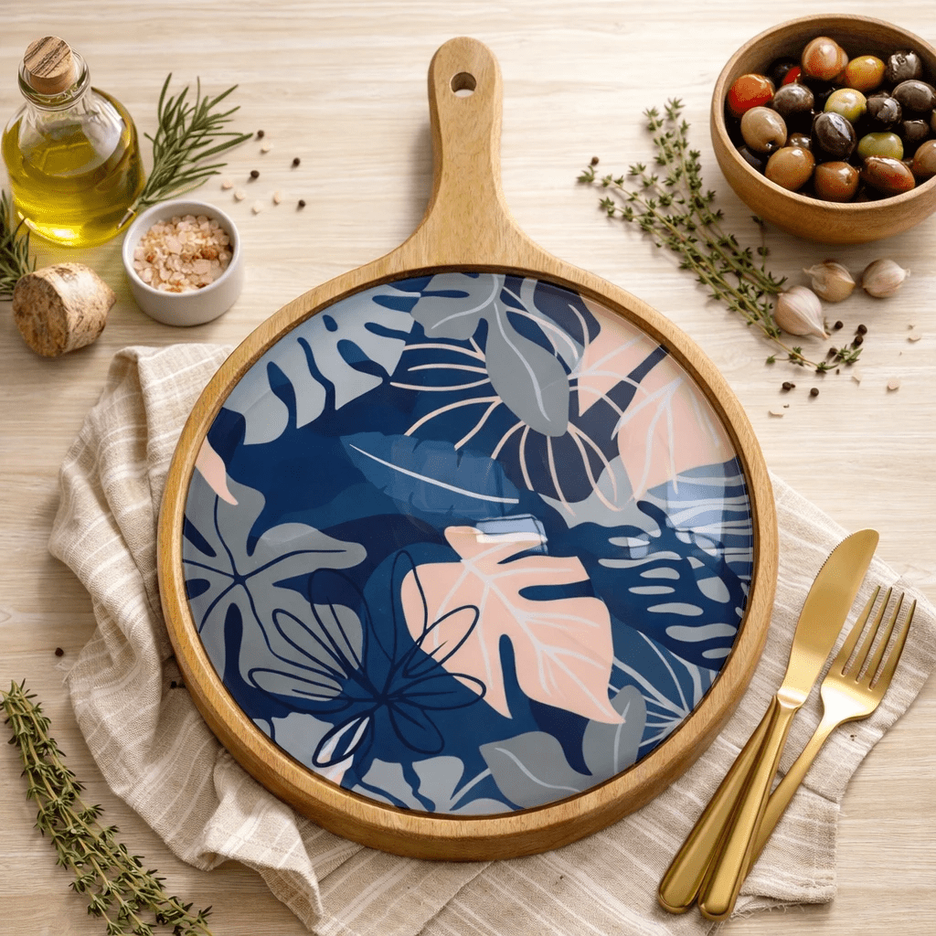 Charcuterie Board Pizza Serving Platter - Floral by Bohozena