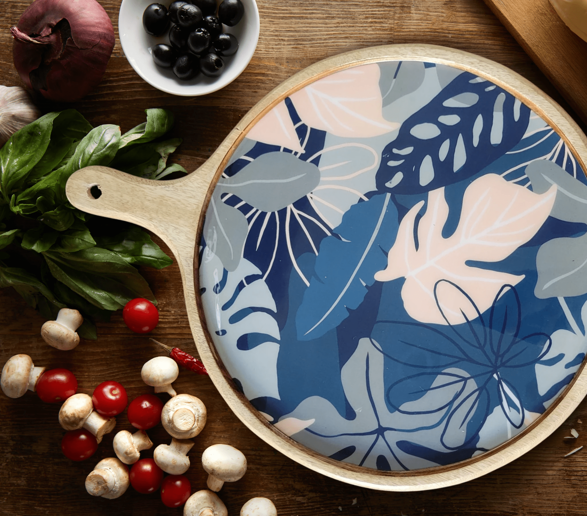 Charcuterie Board Pizza Serving Platter - Floral by Bohozena