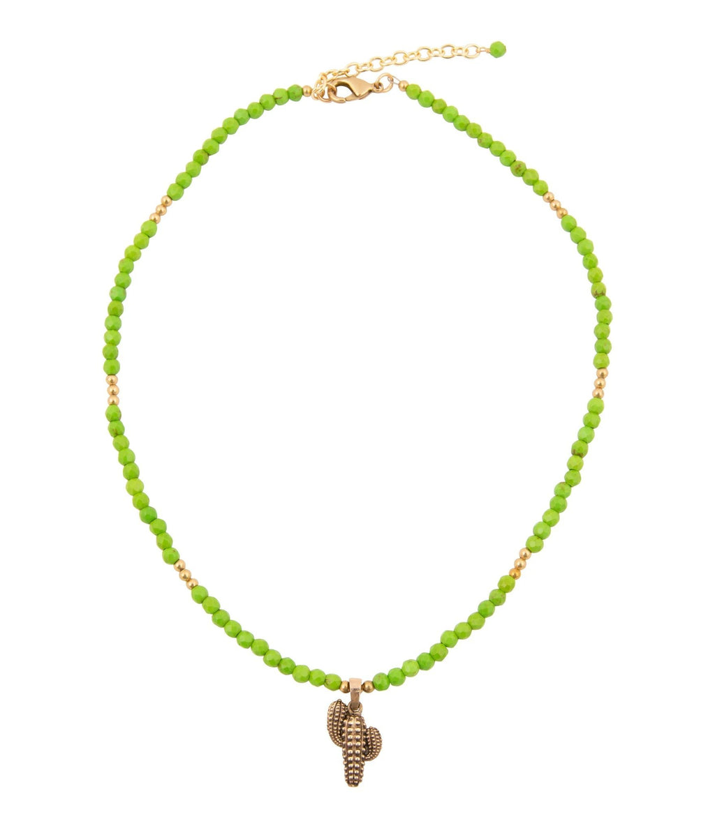 Charmed Cactus Lime Green Turquoise Golden Pendant Necklace by Barse Jewelry