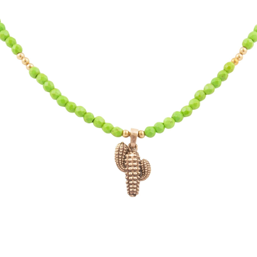 Charmed Cactus Lime Green Turquoise Golden Pendant Necklace by Barse Jewelry
