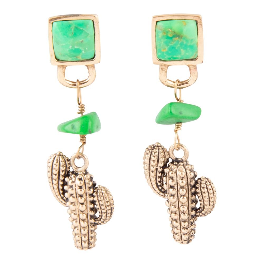 Charmed Cactus Lime Green Turquoise Post Earrings