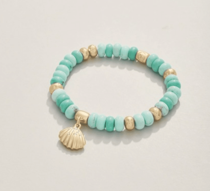 Charmed Stretch Bracelet 8mm Turquoise/Shell La Vie Bien Charmed Stretch Bracelet 8mm Turquoise/Shell
