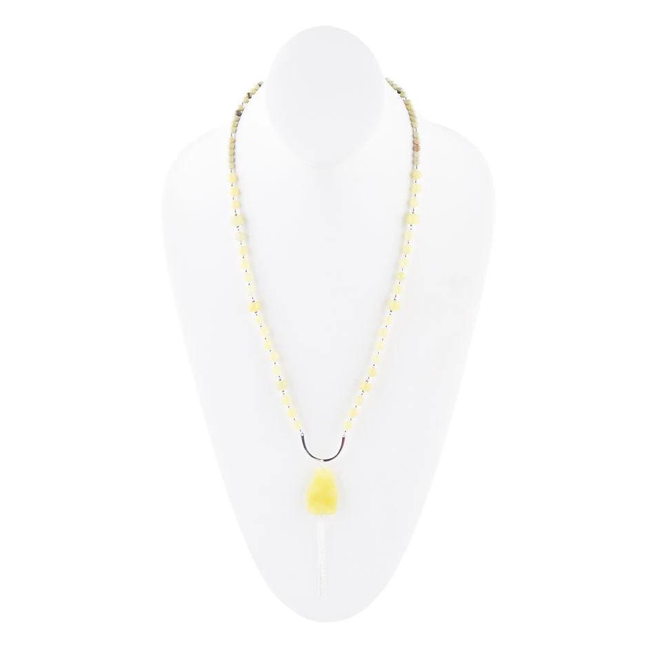 Chartruese Lemon Jade Long Pendant Necklace by Barse Jewelry