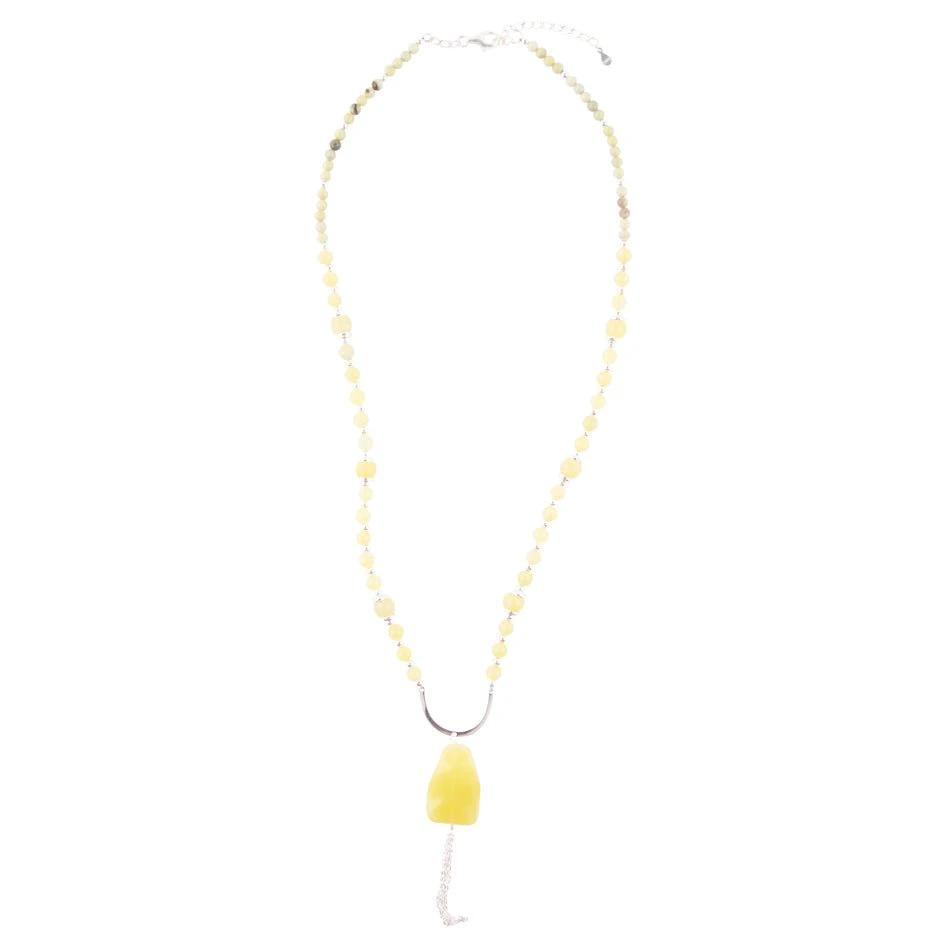 Chartruese Lemon Jade Long Pendant Necklace by Barse Jewelry