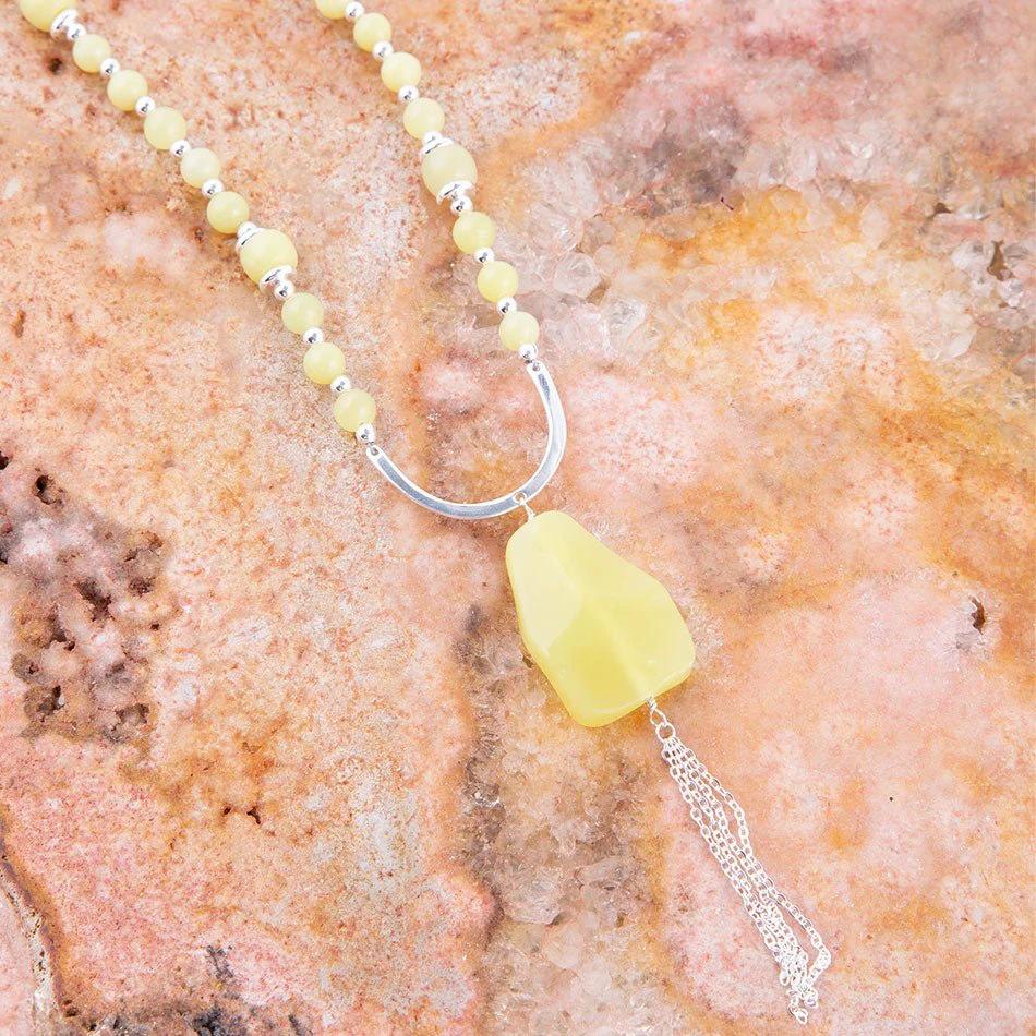 Chartruese Lemon Jade Long Pendant Necklace by Barse Jewelry