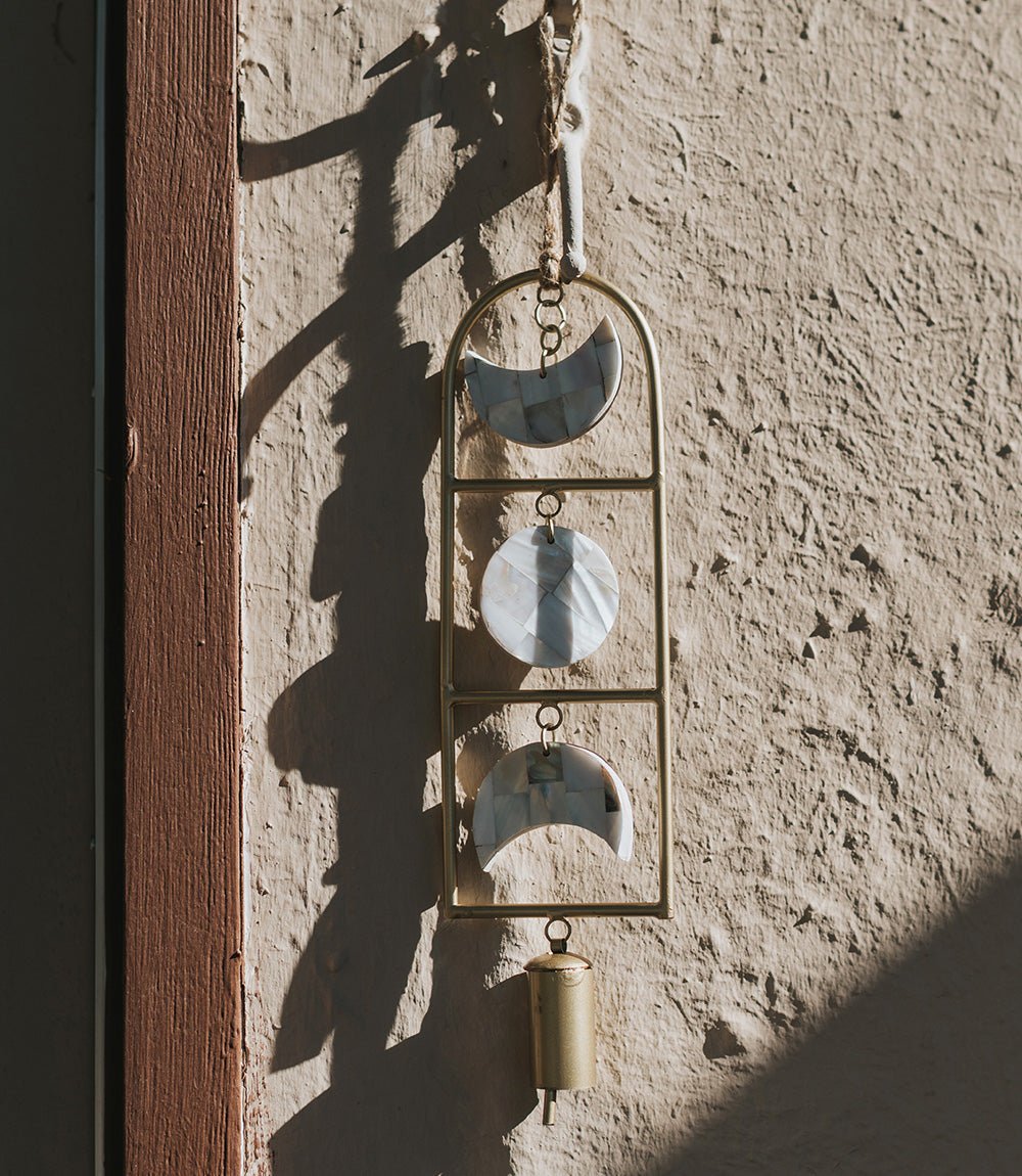 Chayana Moon Phase Mother of Pearl Wind Chime - Fair Trade Decor HME stock line La Vie Bien Chayana Moon Phase Mother of Pearl Wind Chime - Fair Trade Decor