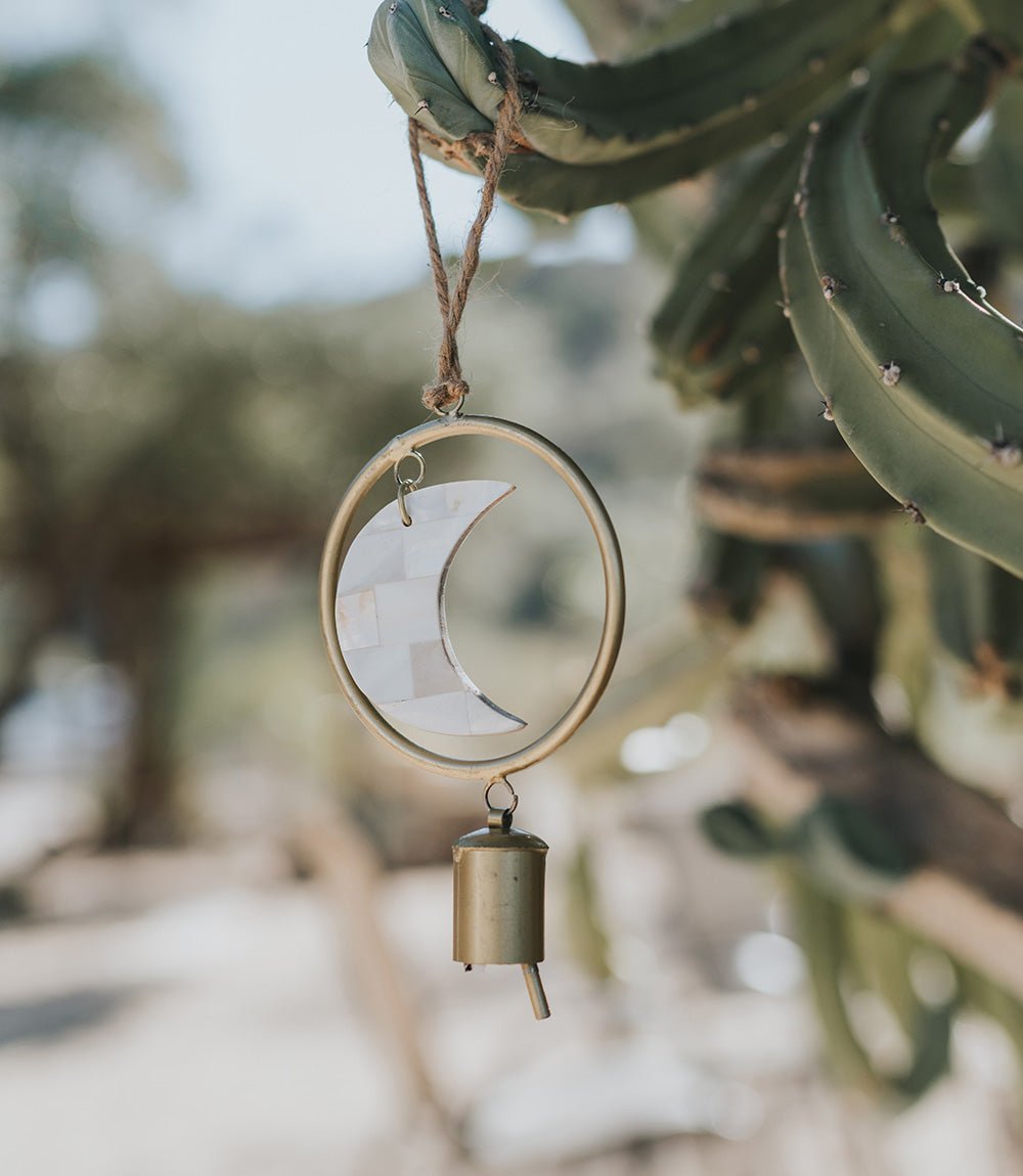 Chayana Small Moon Mother of Pearl Wind Chime - Fair Trade Decor HME stock line La Vie Bien Chayana Small Moon Mother of Pearl Wind Chime - Fair Trade Decor