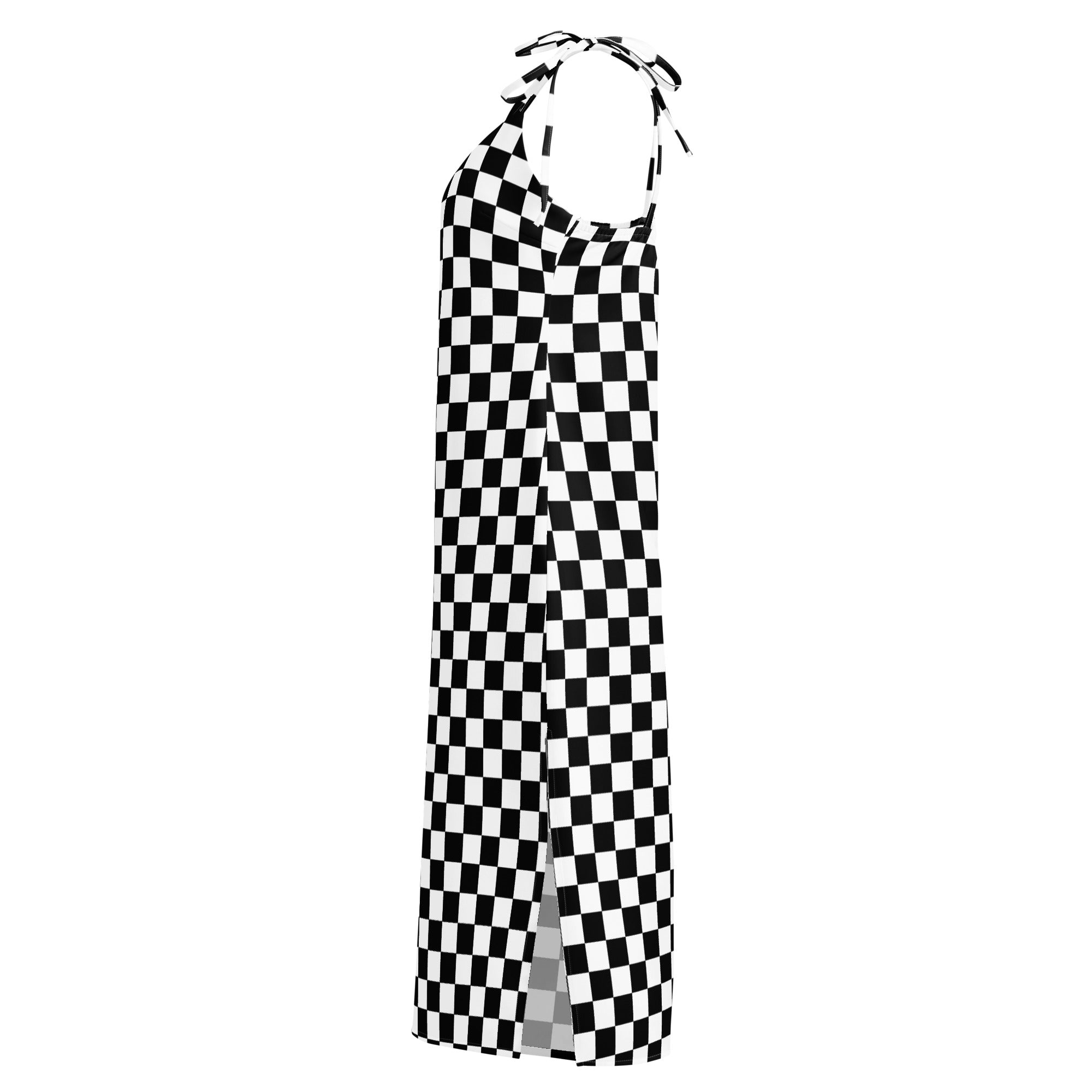 Checkerboard Black and white Tie - strap midi dress
