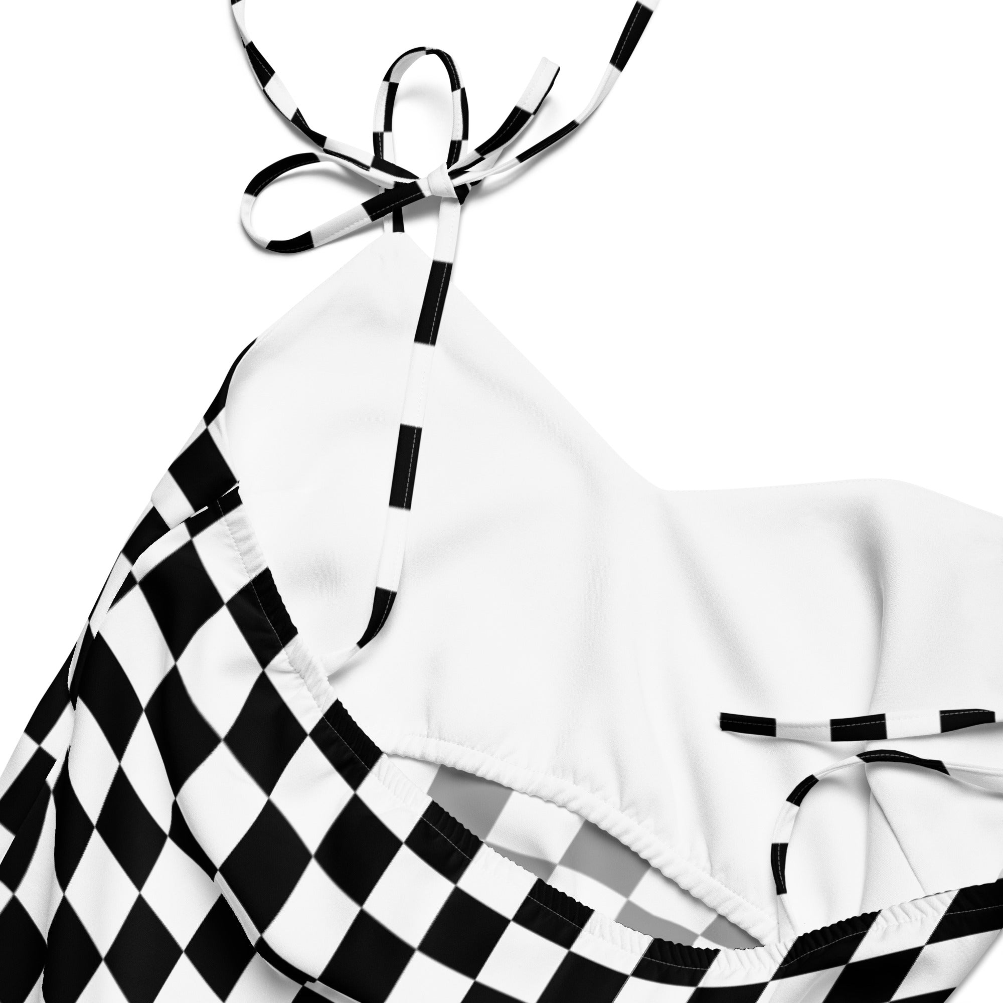 Checkerboard Black and white Tie - strap midi dress