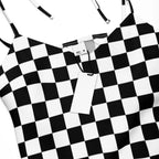 Checkerboard Black and white Tie-strap midi dress by La Vie Bien