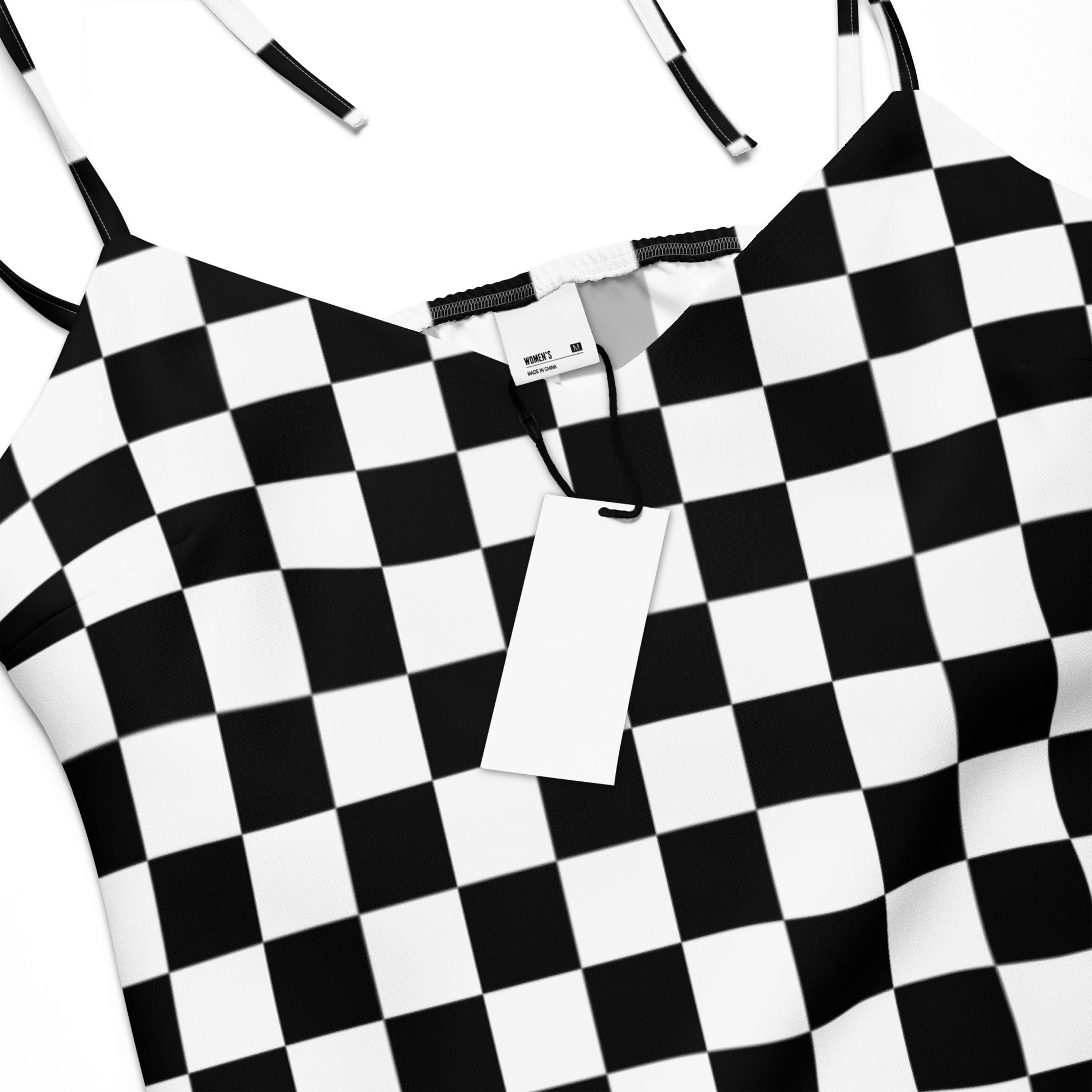 Checkerboard Black and white Tie - strap midi dress