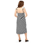Checkerboard Black and white Tie-strap midi dress by La Vie Bien