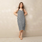 Checkerboard Black and white Tie-strap midi dress by La Vie Bien