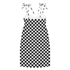 Checkerboard Black and white Tie-strap midi dress by La Vie Bien
