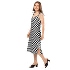 Checkerboard Black and white Tie-strap midi dress by La Vie Bien