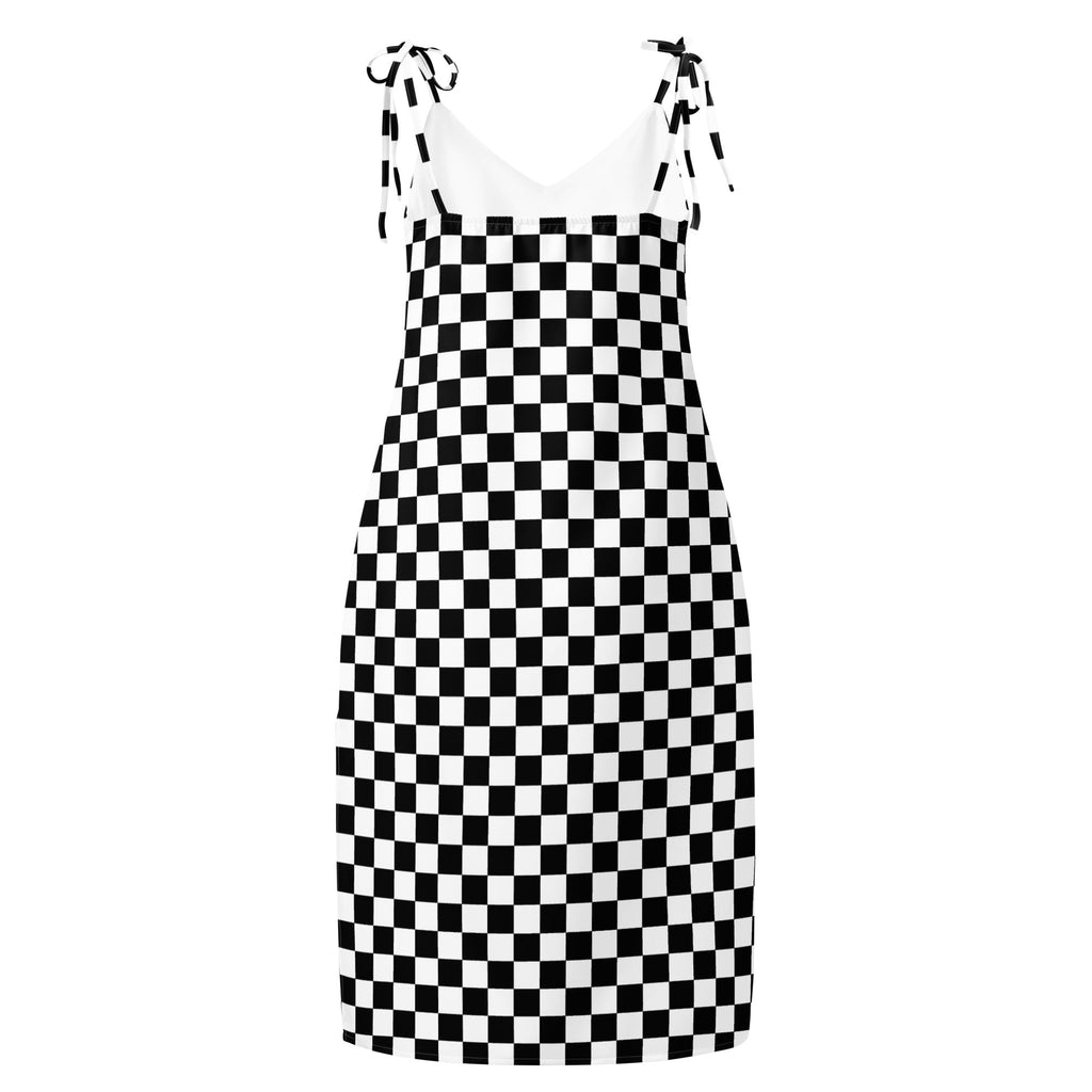 Checkerboard Black and white Tie - strap midi dress