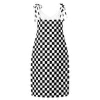 Checkerboard Black and white Tie-strap midi dress by La Vie Bien
