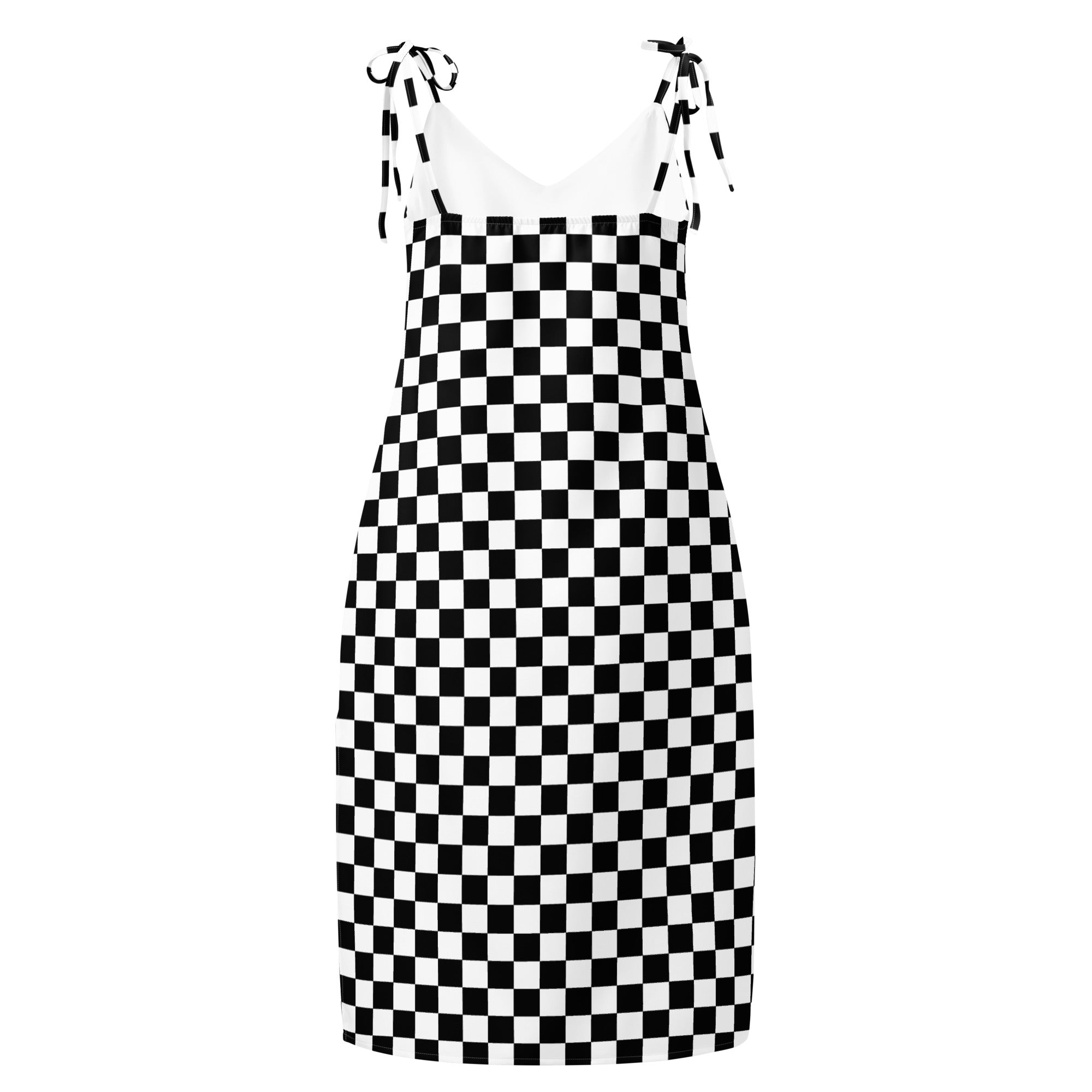 Checkerboard Black and white Tie - strap midi dress