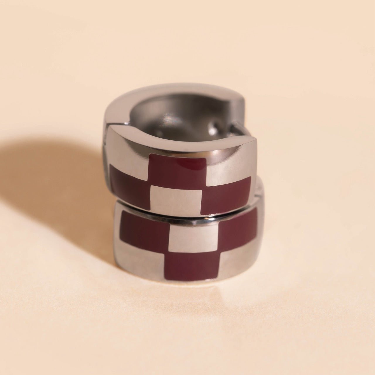 Checkered Rounded Super Chunky Huggie Hoop Earrings Super Chunky Huggie Hoops La Vie Bien Checkered Rounded Super Chunky Huggie Hoop Earrings