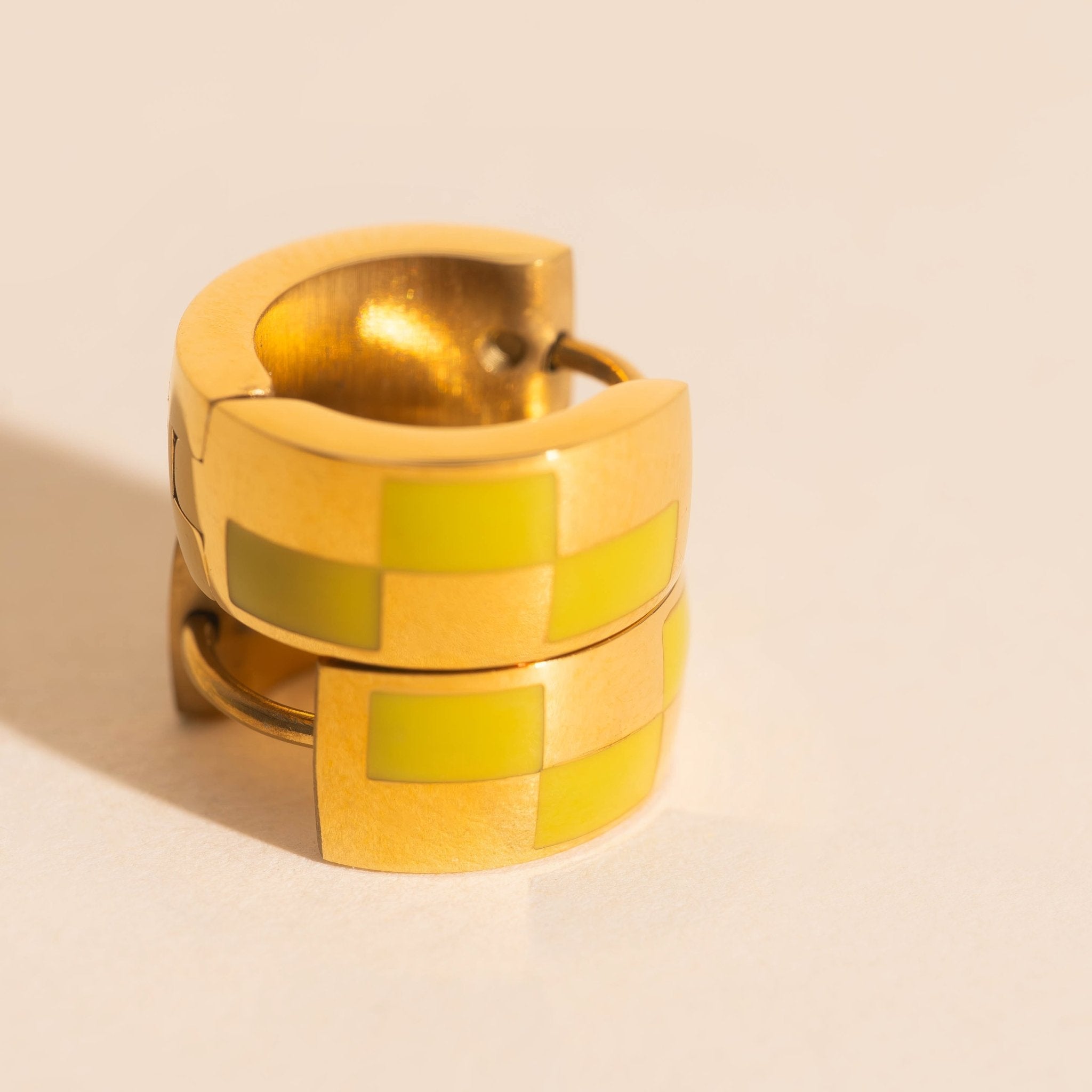 Checkered Rounded Super Chunky Huggie Hoop Earrings Super Chunky Huggie Hoops La Vie Bien Checkered Rounded Super Chunky Huggie Hoop Earrings