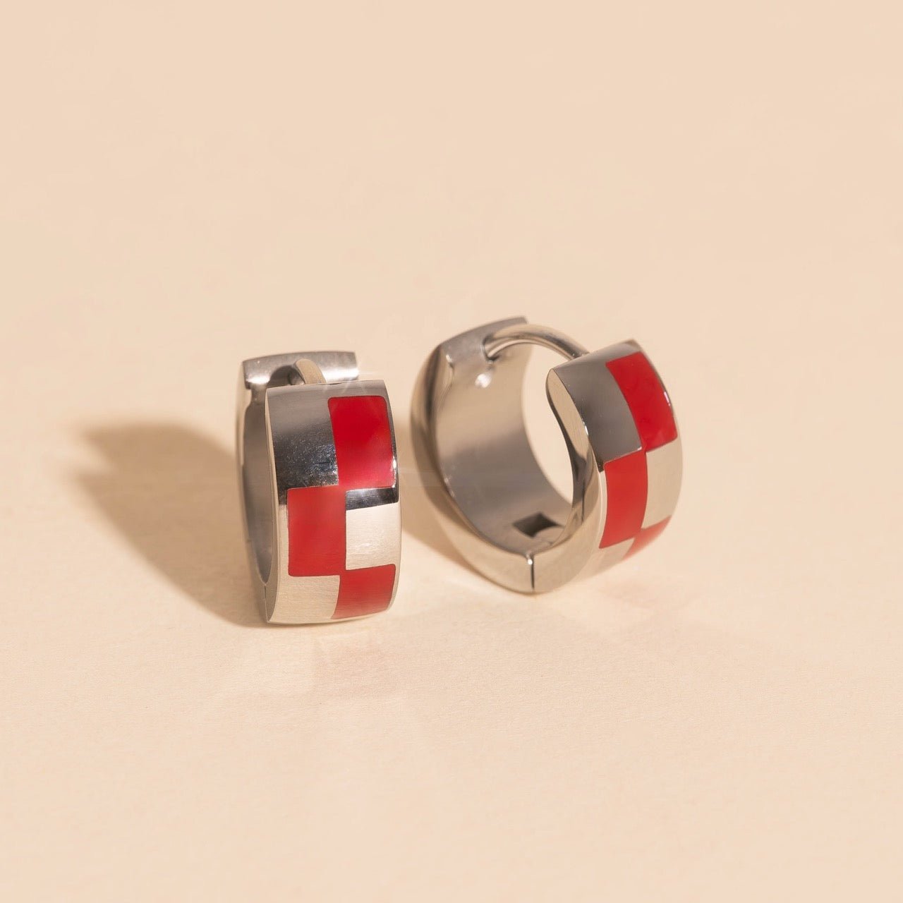 Checkered Rounded Super Chunky Huggie Hoop Earrings Super Chunky Huggie Hoops La Vie Bien Checkered Rounded Super Chunky Huggie Hoop Earrings