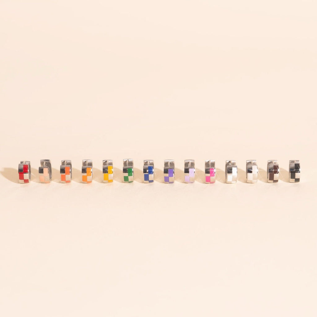 Checkered Rounded Super Chunky Huggie Hoop Earrings Super Chunky Huggie Hoops La Vie Bien Checkered Rounded Super Chunky Huggie Hoop Earrings