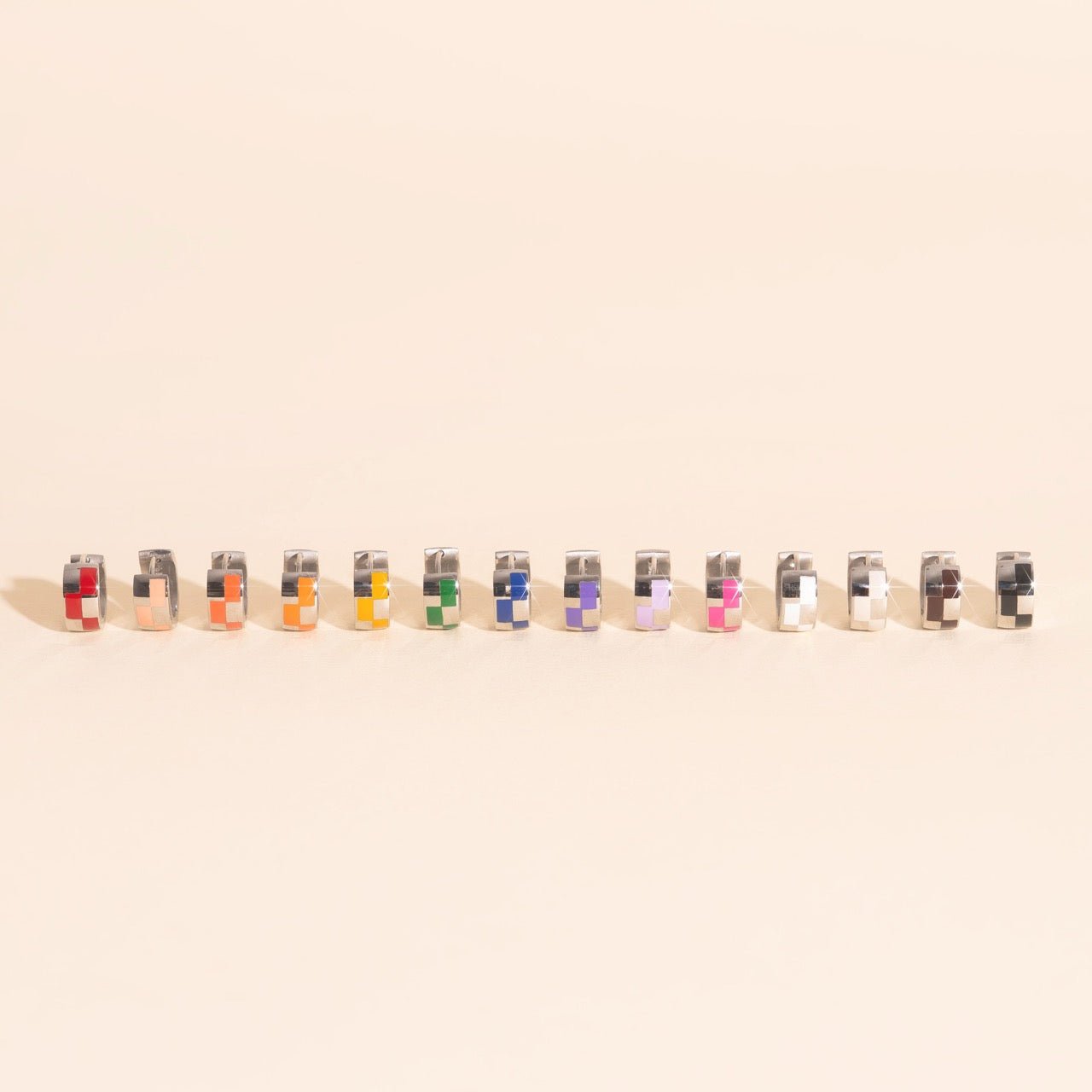 Checkered Rounded Super Chunky Huggie Hoop Earrings Super Chunky Huggie Hoops La Vie Bien Checkered Rounded Super Chunky Huggie Hoop Earrings