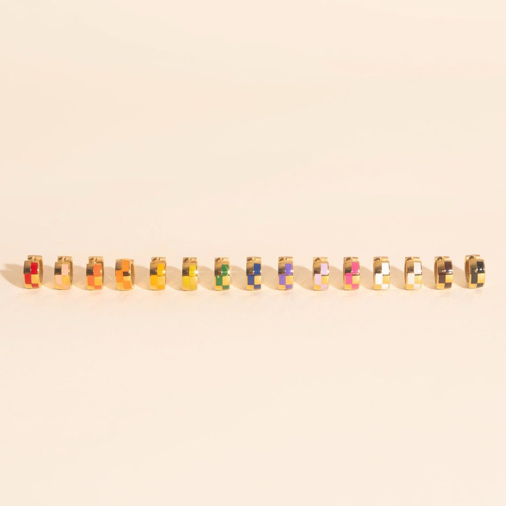 Checkered Rounded Super Chunky Huggie Hoop Earrings Super Chunky Huggie Hoops La Vie Bien Checkered Rounded Super Chunky Huggie Hoop Earrings