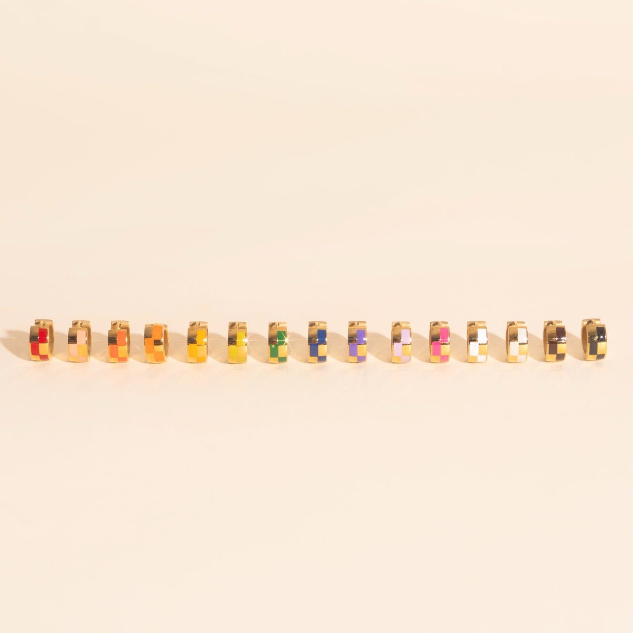 Checkered Rounded Super Chunky Huggie Hoop Earrings Super Chunky Huggie Hoops La Vie Bien Checkered Rounded Super Chunky Huggie Hoop Earrings