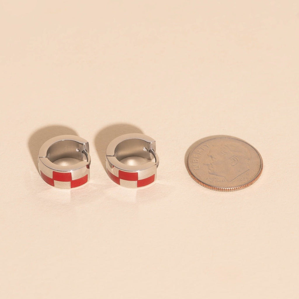 Checkered Rounded Super Chunky Huggie Hoop Earrings Super Chunky Huggie Hoops La Vie Bien Checkered Rounded Super Chunky Huggie Hoop Earrings