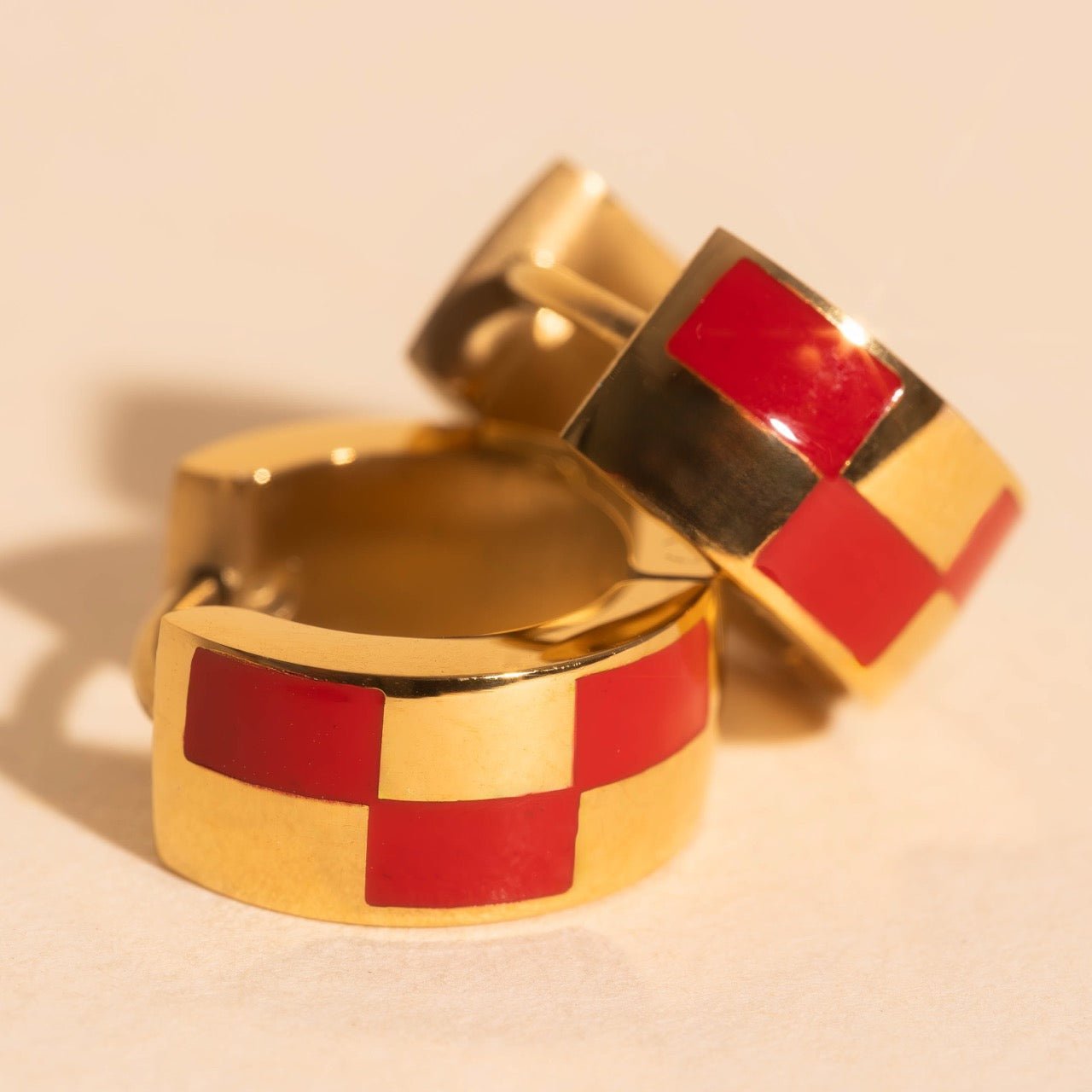 Checkered Rounded Super Chunky Huggie Hoop Earrings Super Chunky Huggie Hoops La Vie Bien Checkered Rounded Super Chunky Huggie Hoop Earrings
