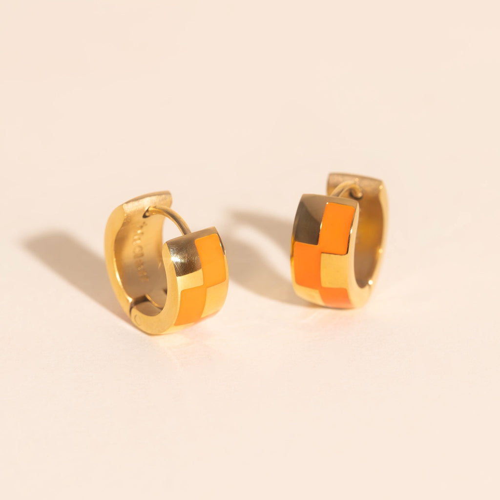 Checkered Rounded Super Chunky Huggie Hoop Earrings Super Chunky Huggie Hoops La Vie Bien Checkered Rounded Super Chunky Huggie Hoop Earrings